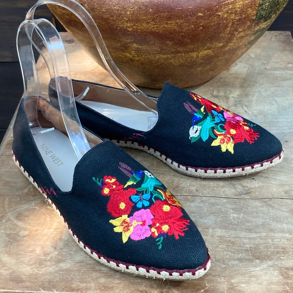 Nine West flats loafers embroidered Oaxaca style Mexico folk size 8